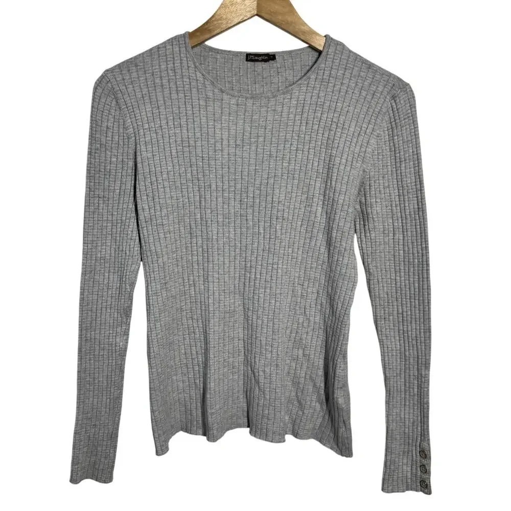 J.McLaughlin Cotton Minimal Crewneck Sweater‎ Women M Gray Preppy Quite Luxury